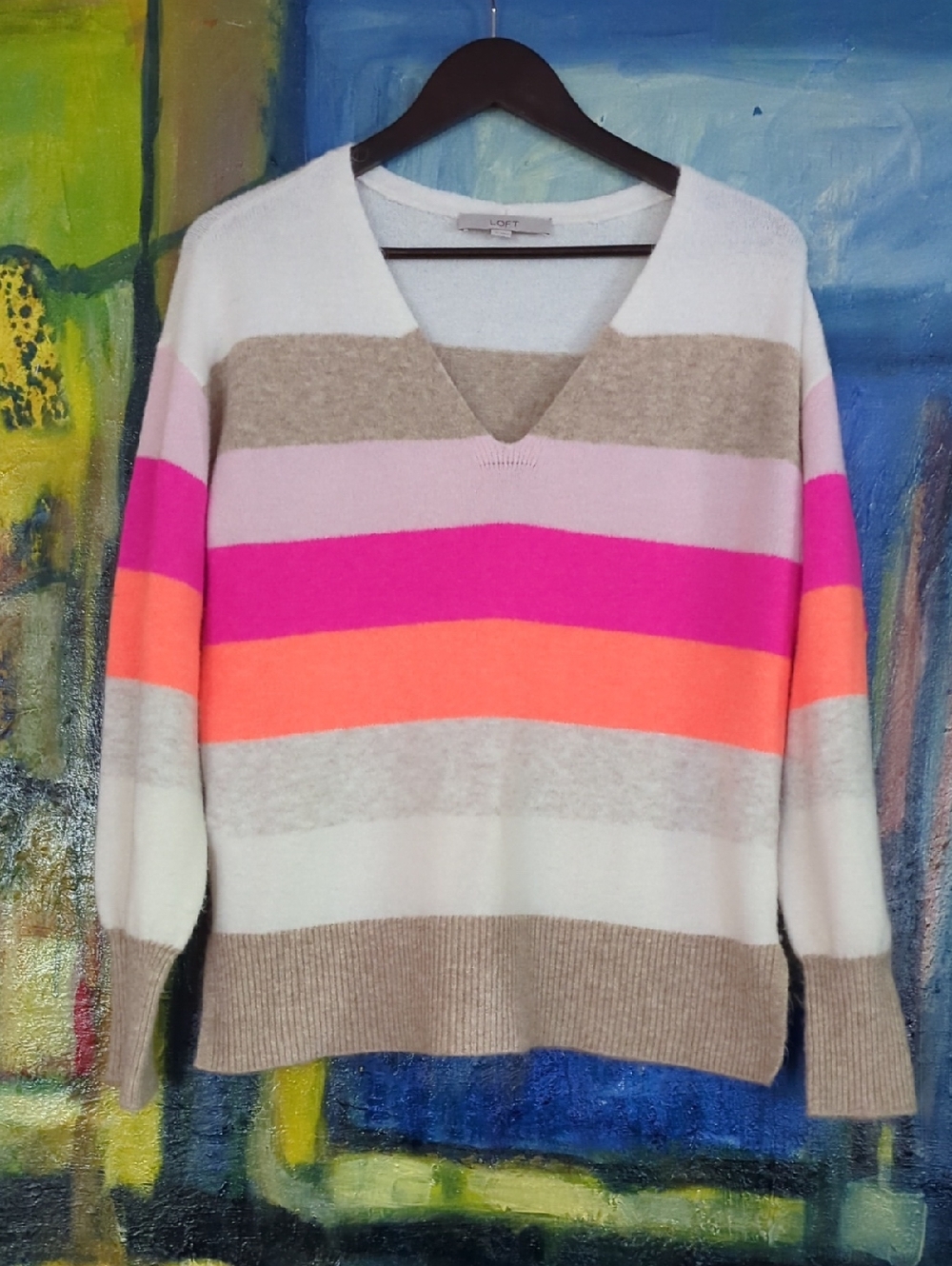 LOFT multicolor striped V-neck sweater Size Small